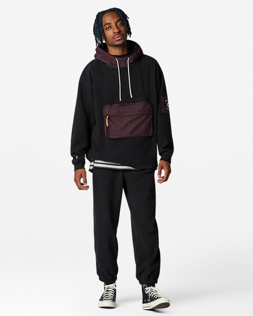 Men's Converse Counter Climate Pullover Hoodie Black | AU 90154X